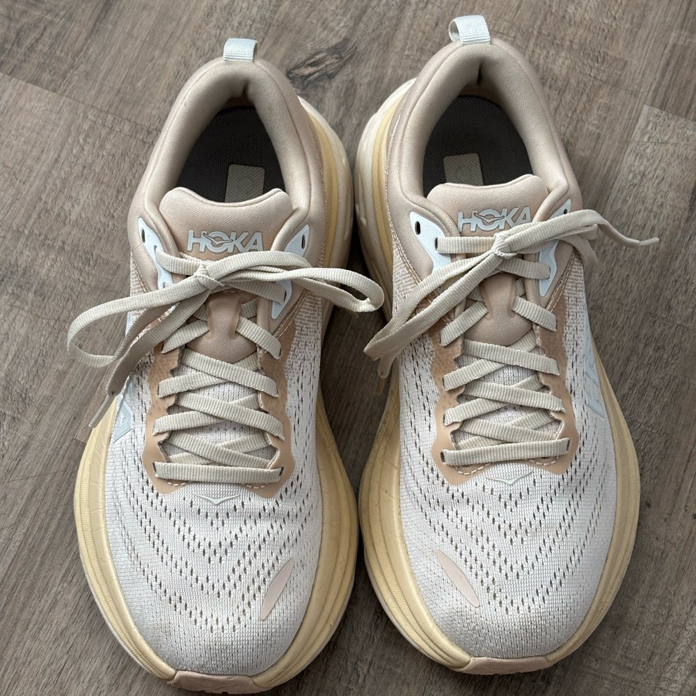 Hoka Women's Neutral-Tone Athletic Running Shoes in Cream and Beige - Picture 2 of 4